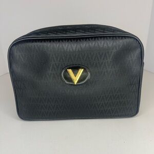 MARIO VALENTINO Black Leather V Logo Clutch/Cosmetic/Toiletry/Travel PVC‎ Bag